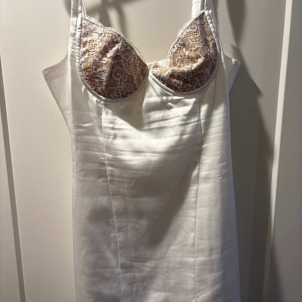 White fox mini satin dress